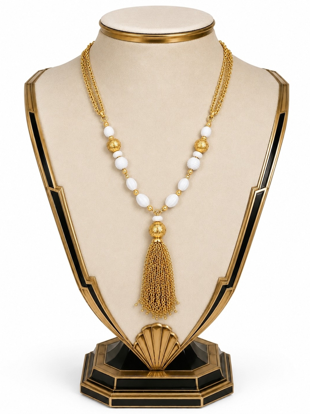 Gold and White Tassel Necklace - Women Jewelry